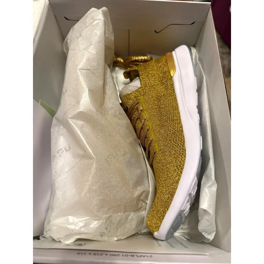 APL Womens Techloom Breeze Sneakers Size 8 Gold Metallic Knit Lightweight Athlet